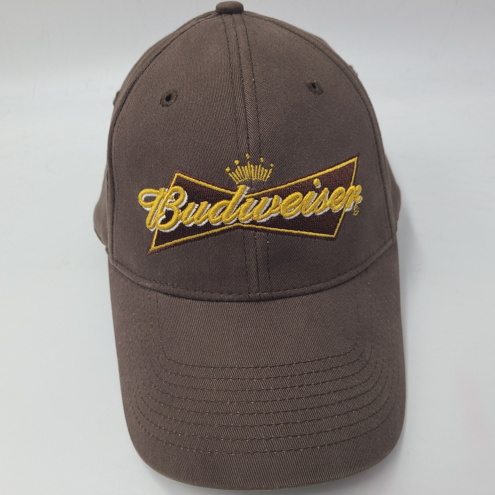 Vintage Budweiser Hat Fitted (Seems M-L) Brown Gold Logo Beer Promo Casual Men